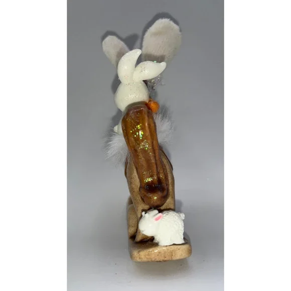 Vintage Ceramic Mini Rocking Horse Easter Bunny Chick Rider Faux Fur saddle OOAK - Picture 10 of 16